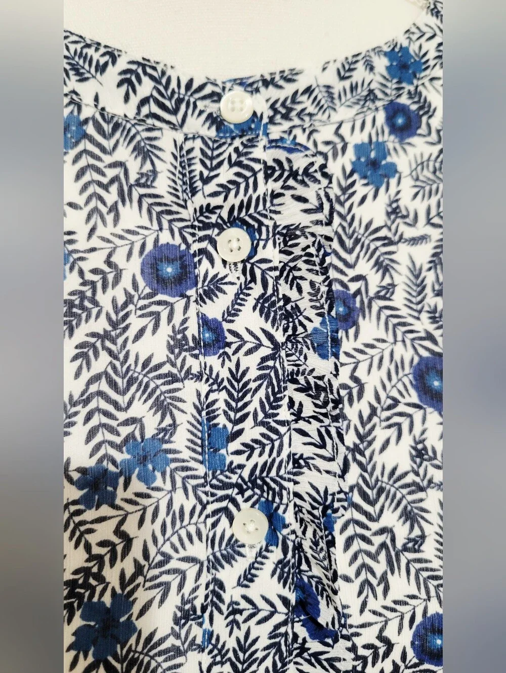 NWT J.Crew Short Sleeve Blue & White Floral Button-Up Peasant Blouse | Size XL